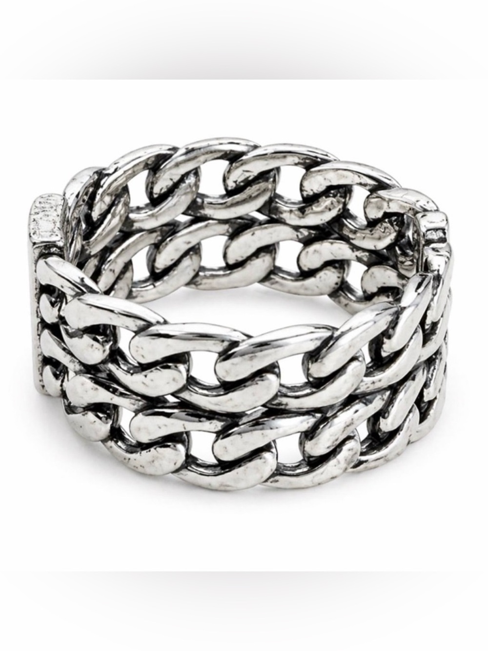 Yves Saint Laurent Paris YSL Chain Link Wide Band Ring Silver S925 - Picture 4 of 5